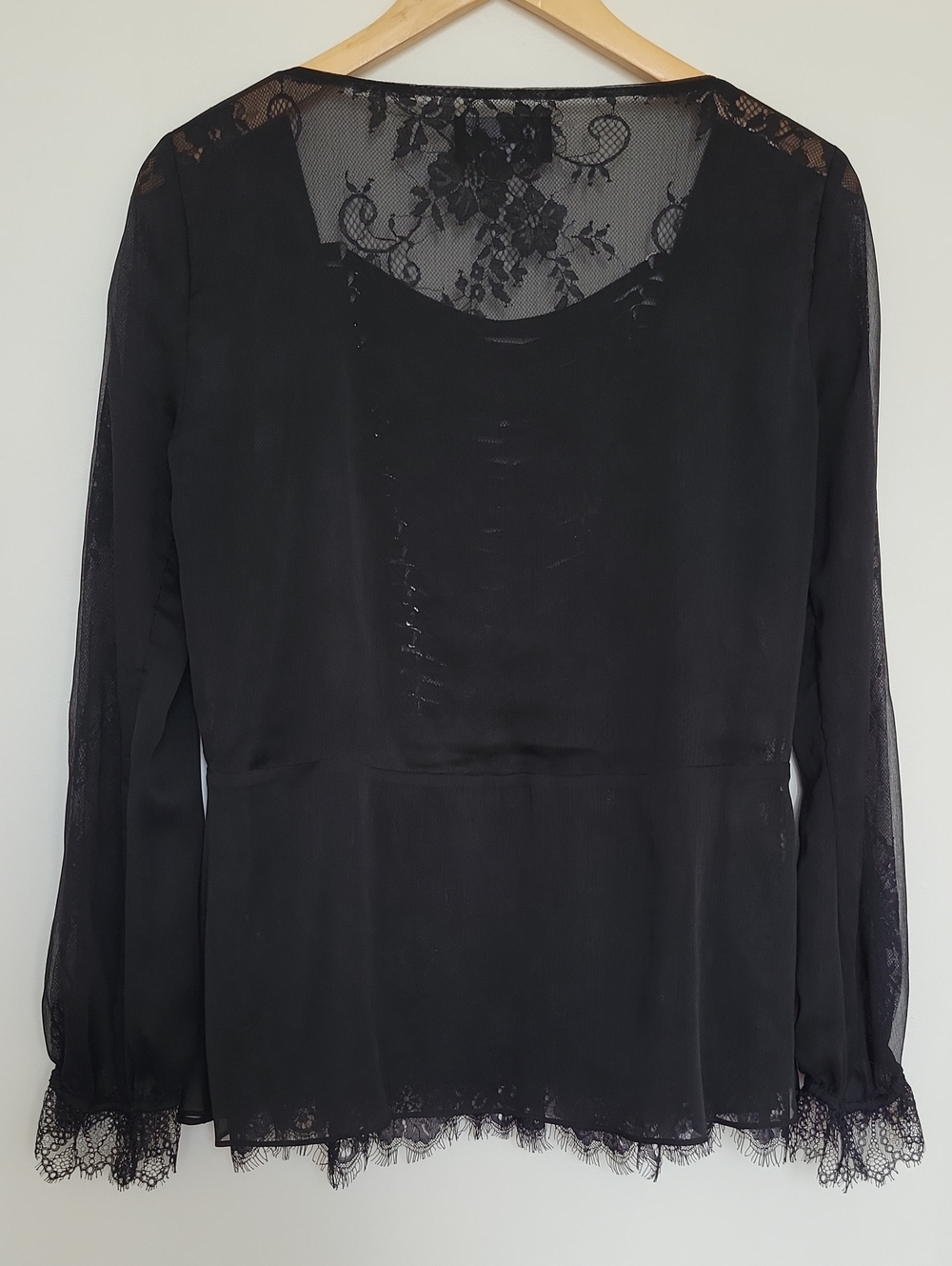 The Kooples Black Lace Sheer Long-Sleeve Peplum Blouse - Picture 5 of 15